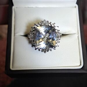 Natural Topaz Halo Ring In 925 Sterling Silver.